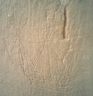 10-4-15 Ship engraving on Abbatiale de la Saint-Trinité (Fécamp)